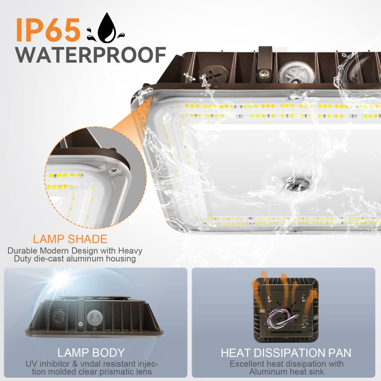 80W LED Canopy Lights Outdoor 11200LM 3000K-5000K Adjustable 120-277VAC 0-10V Dimmable IP65 Waterproof LED Shop Lights for Gas — view 7