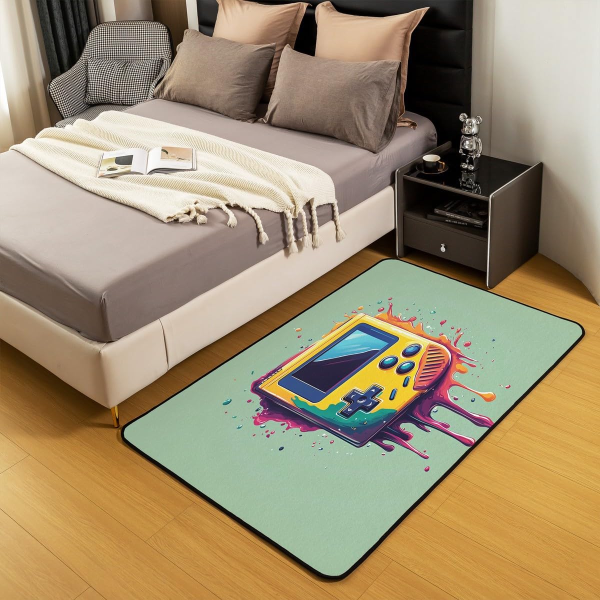 Loussiesd Dywan do salonu dla graczy, 150 x 200 cm, gamingowy dywan akcentujący dla chłopców, dziewcząt, nastolatków, nowoczesny kontroler konsoli do gier, wewnętrzna mata podłogowa, joystick,