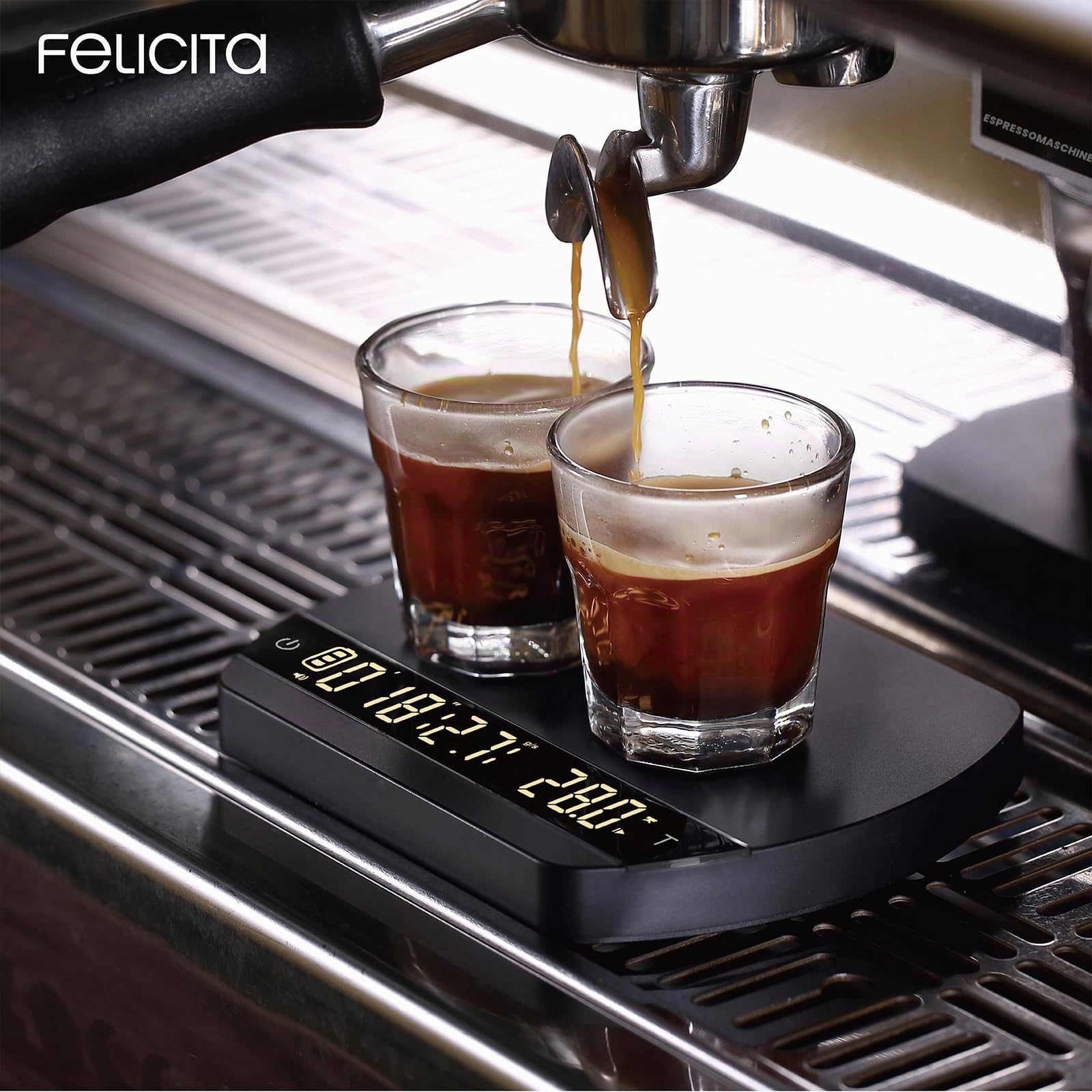 FELICITA ARC Kaffeewaage, Elektronische Espressowaage und Pour-Over Kaffeewaage mit Timer, 0,1 g Genaue, Wasserdurchflussmenge und Auto-Timing-Funktionen mit 5 Arbeitsmodi