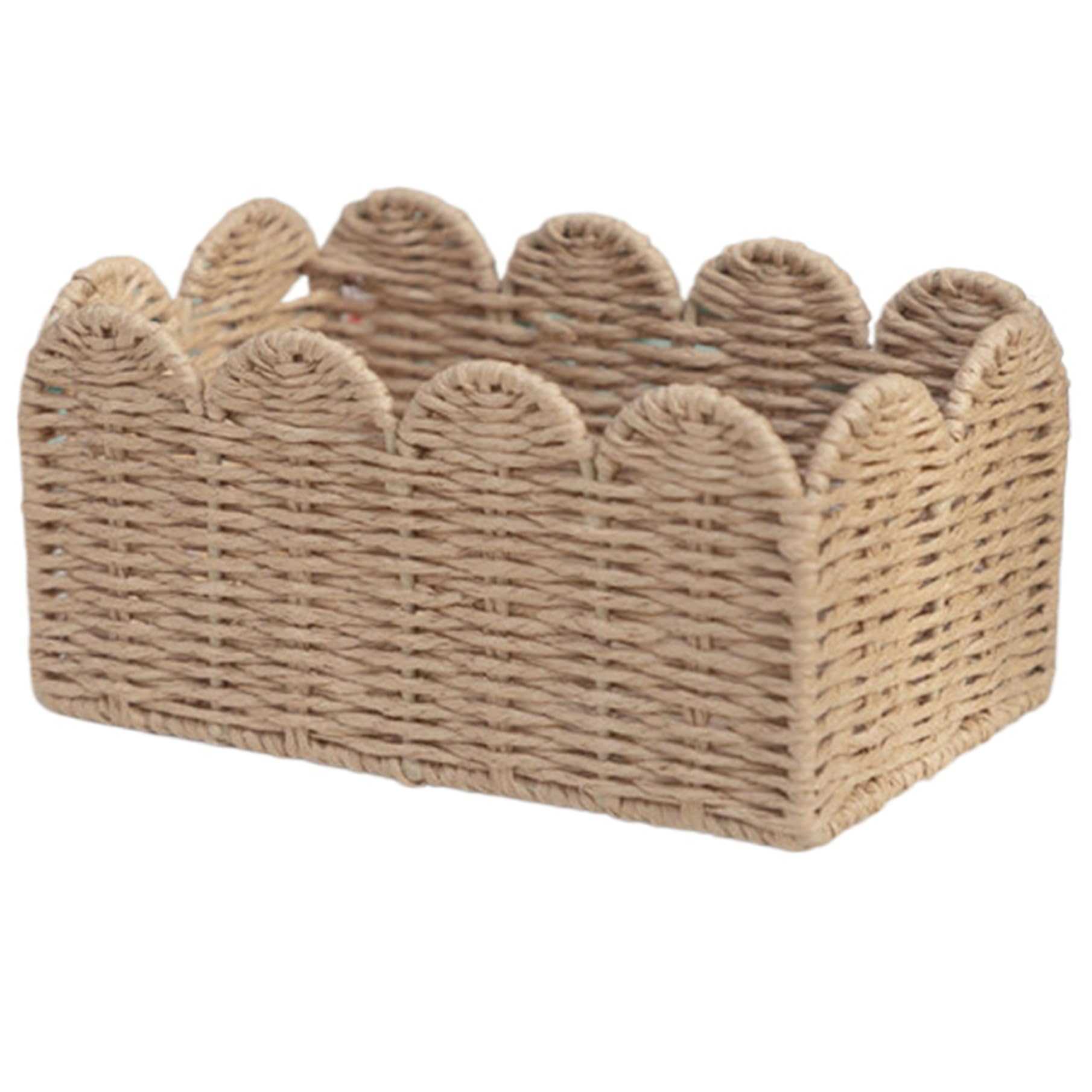 Fkngcp 1Pc Small Baskets For Organizing, Woven Paper Rope Scalloped Edge Decorative Basket Napkin Holder For Kitchen & Bathroom Towels Toilet Paper And Utensil Organization, Home Decor Wicker Basket