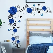 HGDESIGN  Wall Sticker for Living Room or Bedroom Red Roses Blue