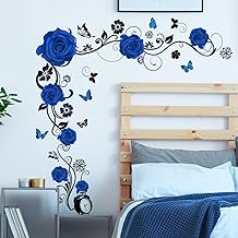 HGDESIGN® Graz Design - Adhesivo decorativo para pared, diseño de rosas rojas, color azul