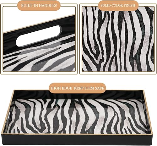 Miniatura 5 de MAONAME Bandeja decorativa negra bandeja de servir de 158 x 102 pulgadas con asas bandeja decorativa de plástico para mesa de café bandejas otomanas