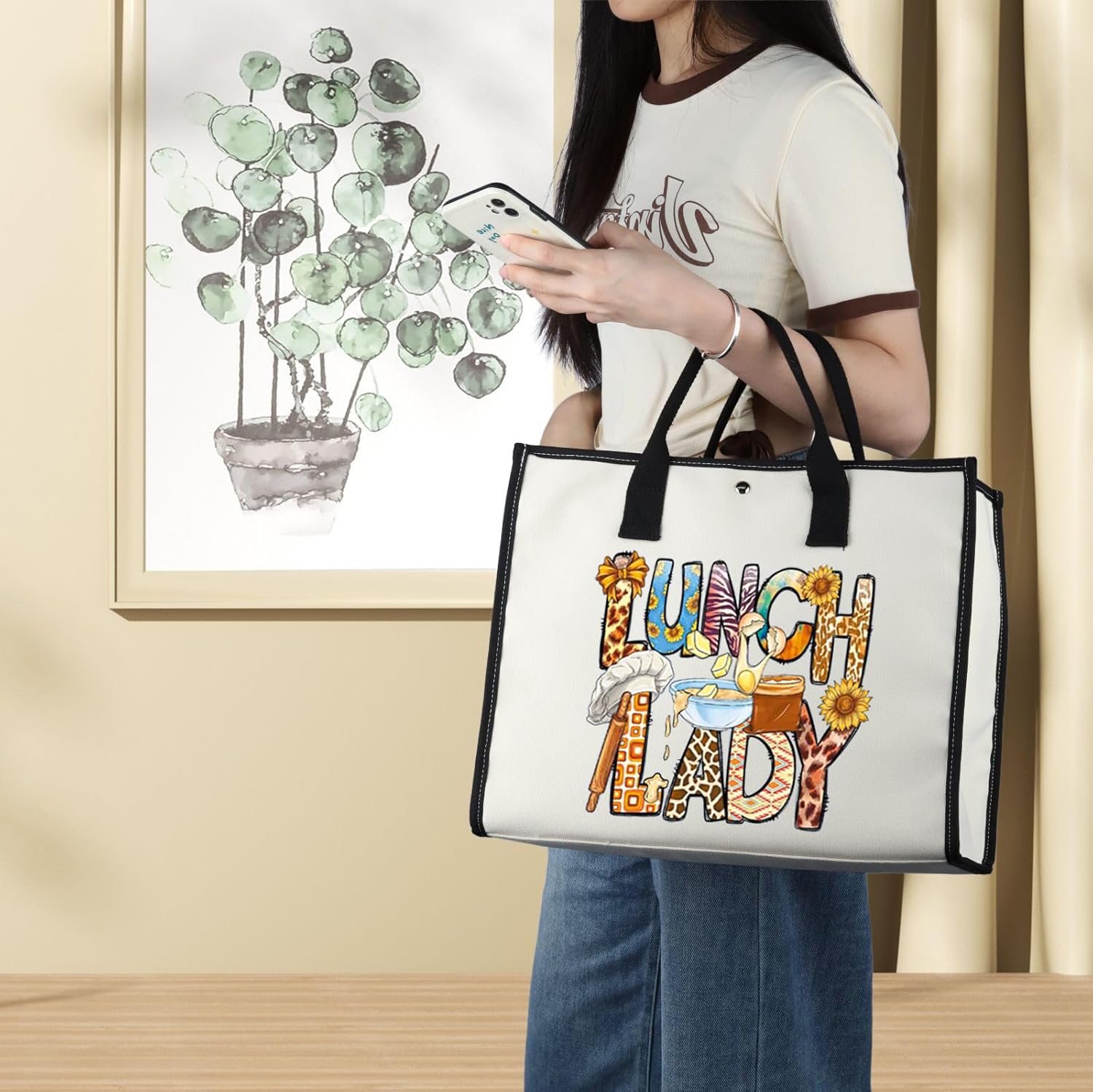 BWWKTOP Lunch Lady Tote Bag Lunch Workers Appreciation Gift Lunch Lady Shoulder Bag Lunch Mom Merch