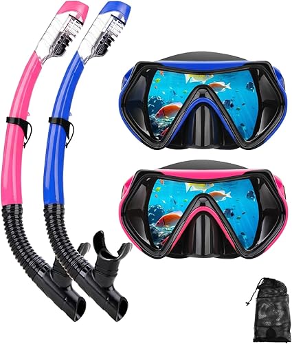 Miniatura 12 de Equipo de esnórquel para adultos, juego de máscara de esnórquel en seco, juego de máscara de buceo para adultos, máscara de buceo panorámica