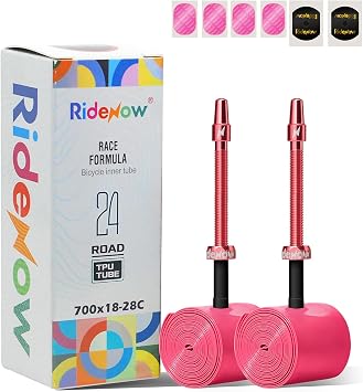 Ridenow 2-Pack Bike Inner Tube for 700/18C-28C, 700/18C-32C,700/28C-38C with 45/65/85 mm Metal &TPU Presta Valves for Road Bikes, Super Light Puncture Resistant Include Patch Repair Kits