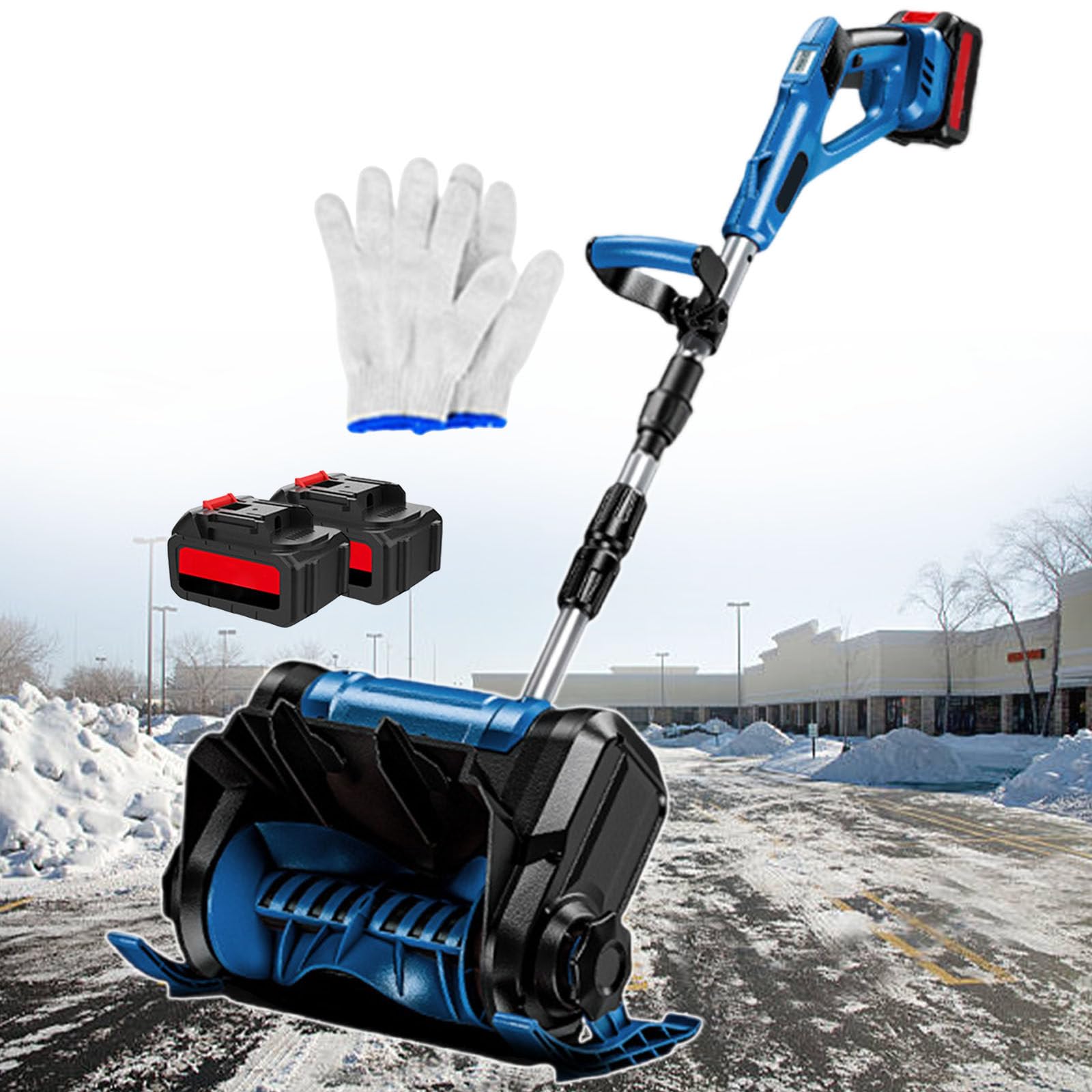 Spazzaneve Elettrico A Batteria, Pala Da Neve Senza Spazzole, Larghezza Di Pulizia Fino A 30cm,Spazzaneve Con Regolazione In 3 Direzioni,Per Proprietà, Fabbrica/Cortile Blue-2batteries