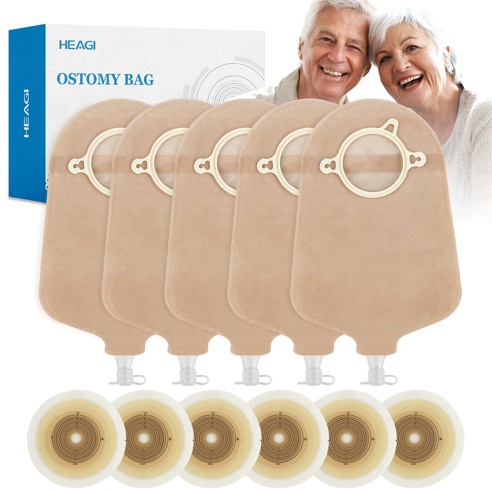 30 PCS Urostomy Bag, Two Piece Ostomy Supplies for Colostomy Ileostomy Stoma Care, Urostomy Supplies, Max Cut 45mm (20 X Colostomy Bags+ 10 X Skin Barrier?
