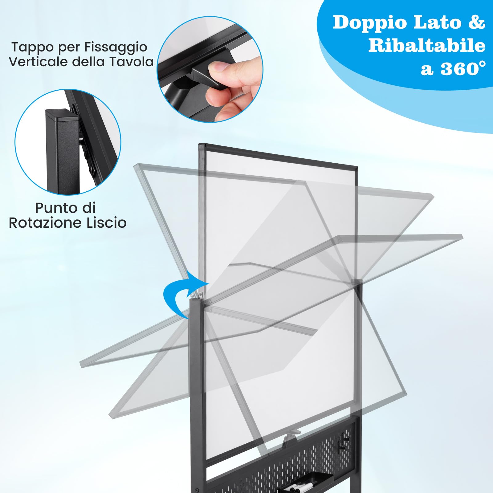 RELAX4LIFE 120 x 90 cm Lavagna Cancellabile a Secco con Ruote, Lavagna Magnetica con Supporto, Pannello Forato e Altezza Regolabile a 2 livelli, Lavagna a Cavalletto a Doppia Faccia (Nero)