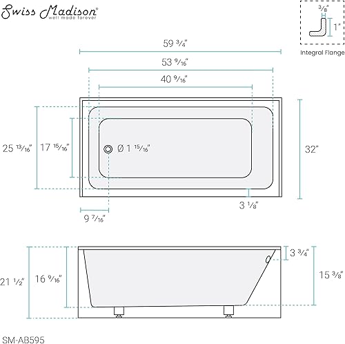 Vista 82 de Swiss Madison Well Made Forever SM-AB540MB Voltaire - Bañera de alcoba con faldón, 60 x 30 pulgadas, negro mate Mate negro