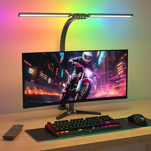 Miniatura 9 de Lámpara de escritorio LED mejorada para oficina en casa con RGB, luz de escritorio giratoria para computadora con control remoto, lámpara de mesa