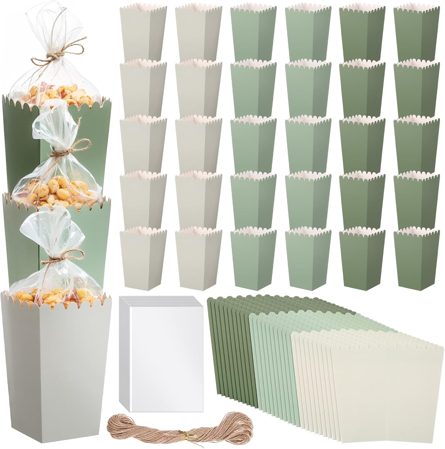 Baderke 201 Pcs Clear Wedding Popcorn Bags Treat Set, White