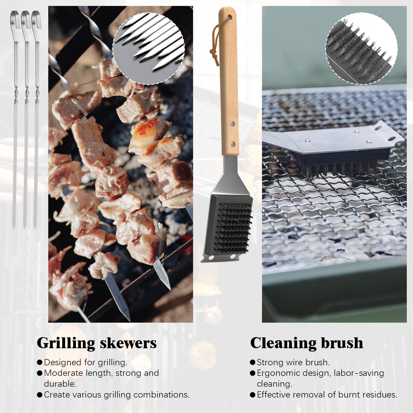 Ensemble Ustensiles Barbecue en Acier Inoxydable avec Sac, Spatule et Fourchette pour Extérieur