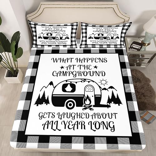 Vista 72 de Erosebridal Sábanas rústicas de granja, sábanas de camping feliz, juego de sábanas para decoración de cámper para niños, adolescentes, mujeres