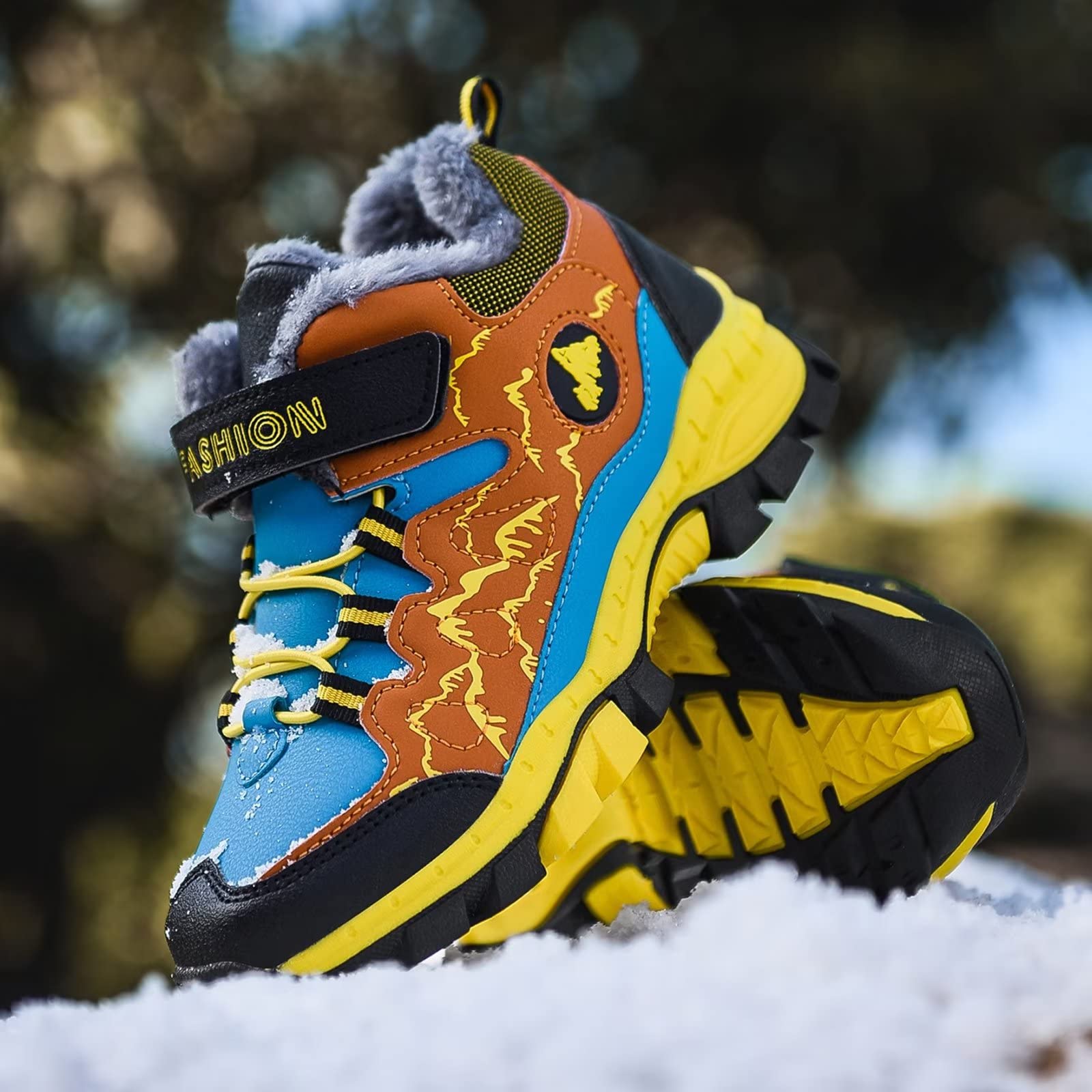 Bottes d'hiver pour enfant - Chaussures de randonnée - Bottes de neige - Doublure chaude - Imperméables - En coton - Avec fermeture Velcro