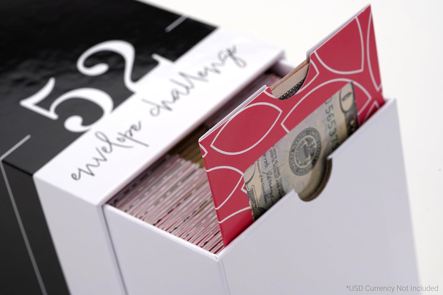 52 Envelope $1,378 Money Saving Challenge Kit | 56 Premium Card Stock Cash Stuffing Envelopes w/Clear Plastic Windows, $ Stickers, 3 Goal/Mark-off Sheets, & Drawer Box (Dahlia)