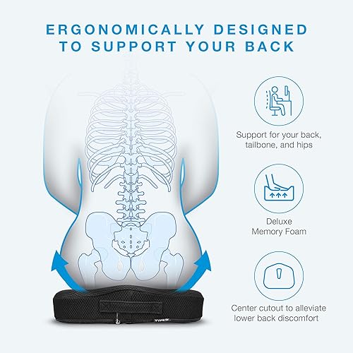 Miniatura 3 de Cojín de asiento de espuma viscoelástica suave tipo S de primera calidad, alivio ergonómico del dolor de espalda para coxis, coxis, ciática, alivio