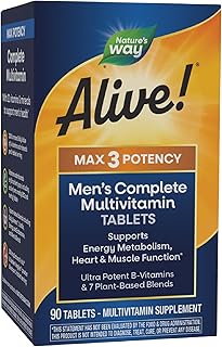 Alive! Men’s Max3 Potency Multivitamin, Supports Healthy Aging*, Supports Cellular Energy*, B-Vitamins, Gluten-Free, 90 Tablets