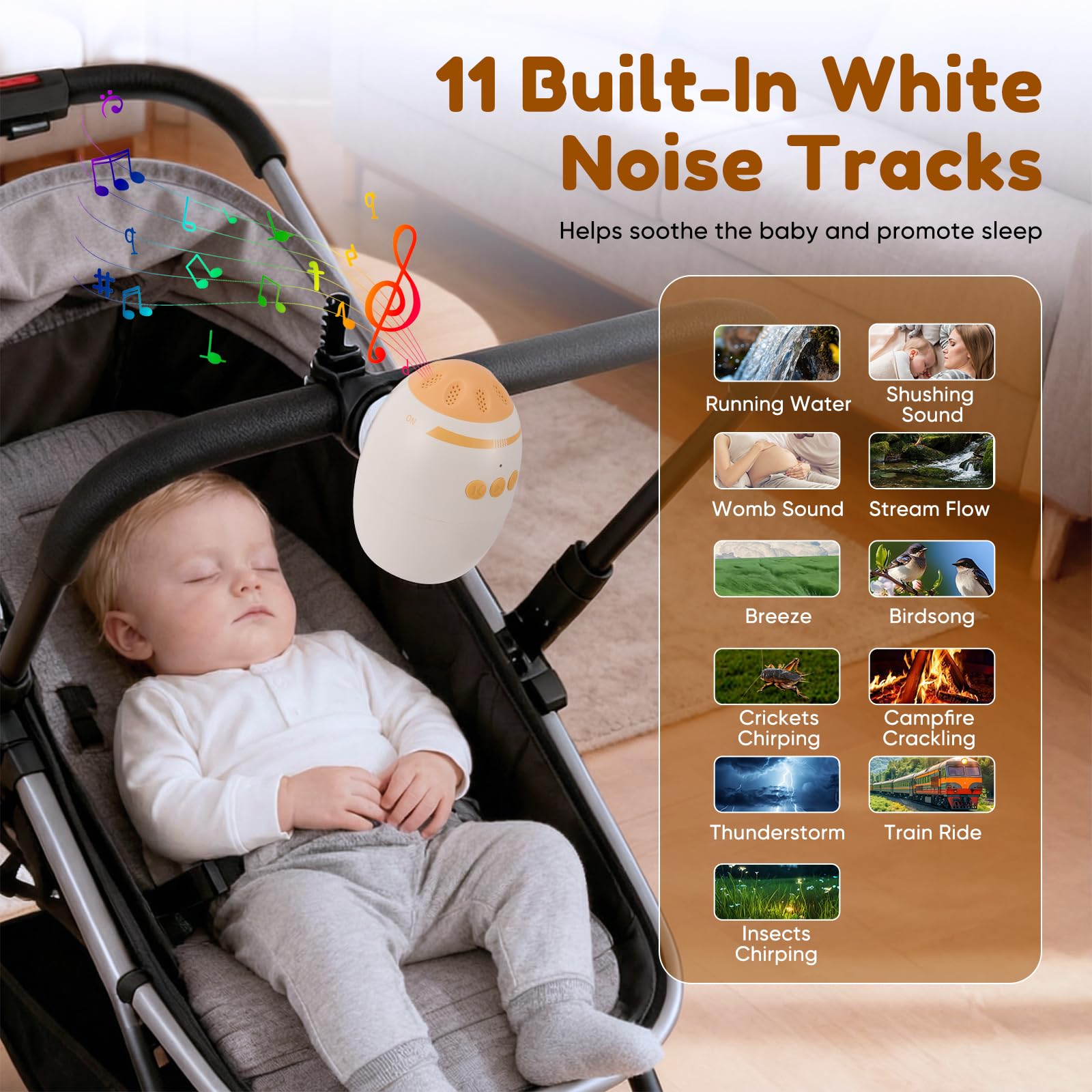 Balancelle Bebe Electrique, Bébé Balance Rechargeable par USB-C Minuteur de 40Min, Intensités de Bercement Réglables, Balancelle pour Bébé avec 11 sons de Bruit Blanc - 5