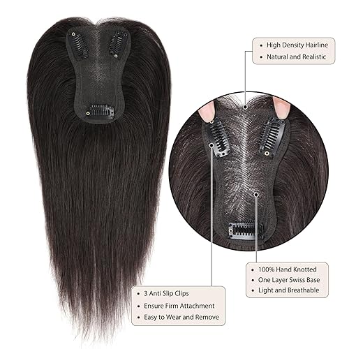 Miniatura 2 de Toppers de cabello humano real para mujer, cabello humano 100% Remy, para cabello fino, base suiza, atado a mano, lacio, con clip, piezas de cabello