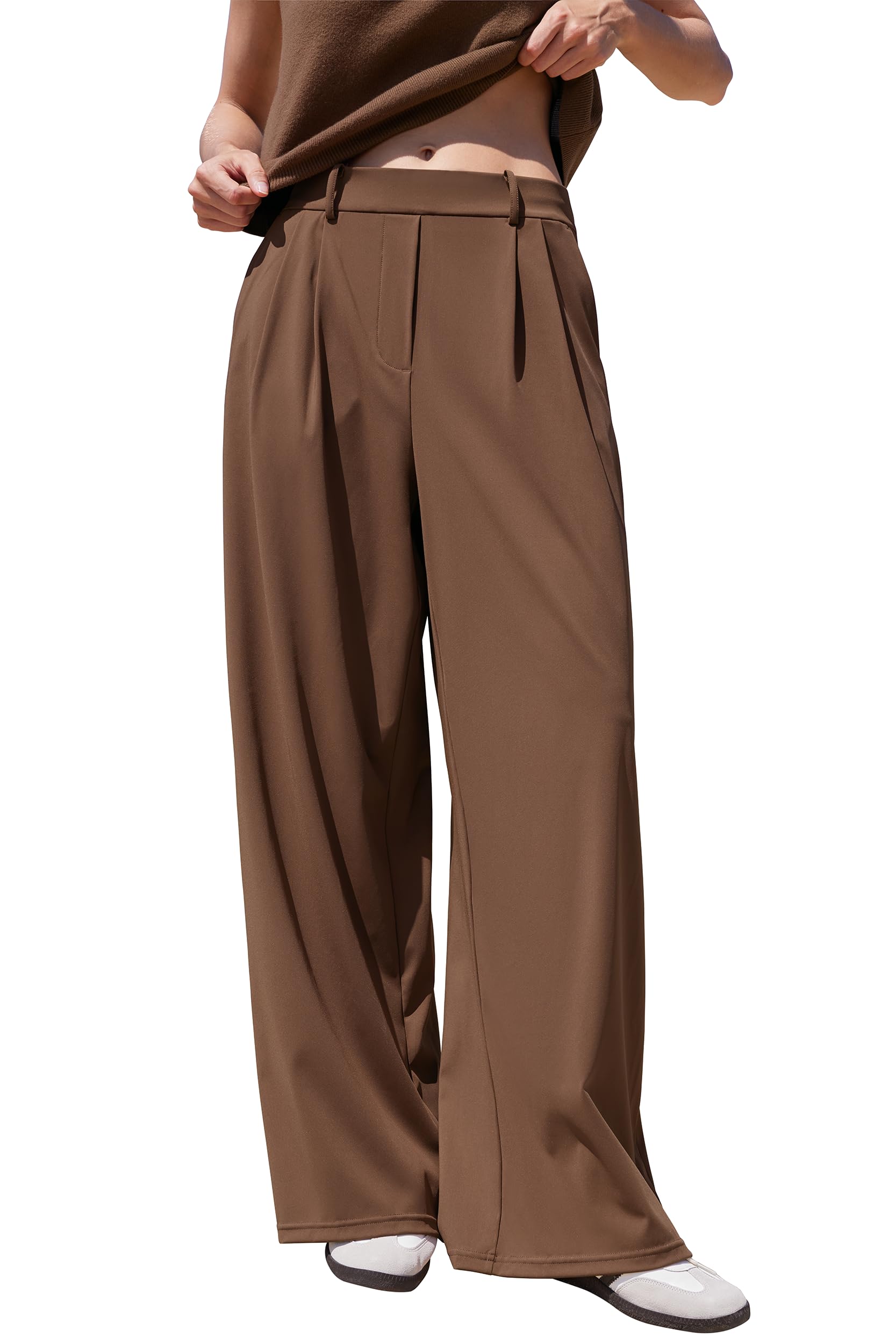 MOOSLOVER Women Wide Leg Dress Pants Stretch Pull On High Waisted Work Pants Business Casual Trousers with Pockets