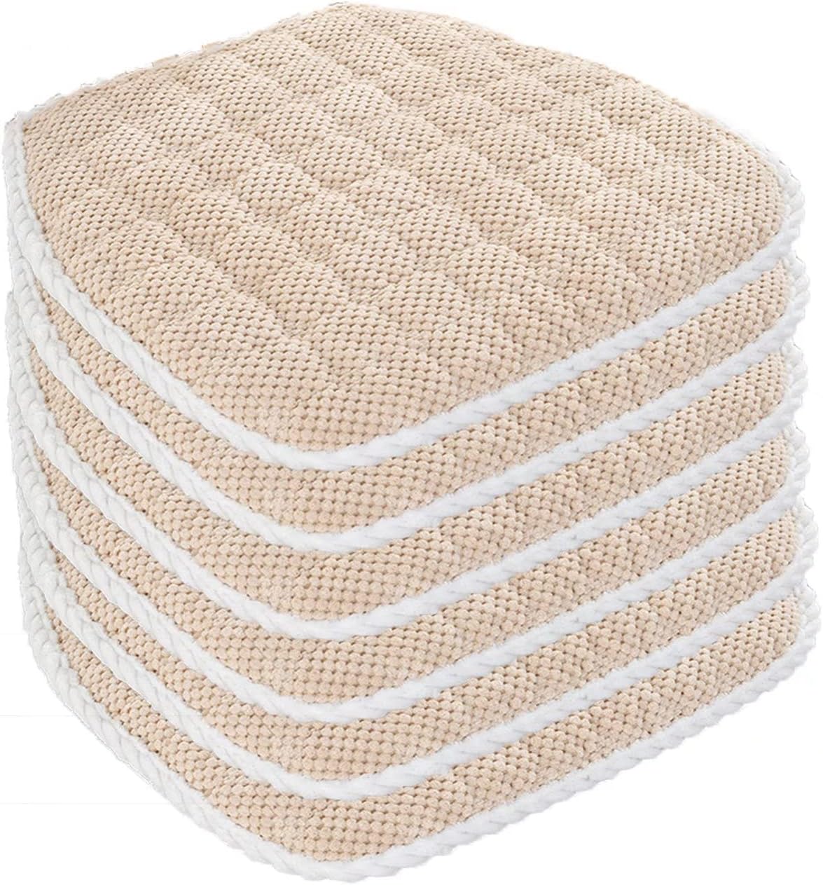 YSCO Kitchen Chair Cushions Set of 6 U Shape, 6 Seat Cushions for Dining Room Chairs, Chair Pads for Dining Chairs Washable Detachable, Non Slip Chair Pads with Ties Beige