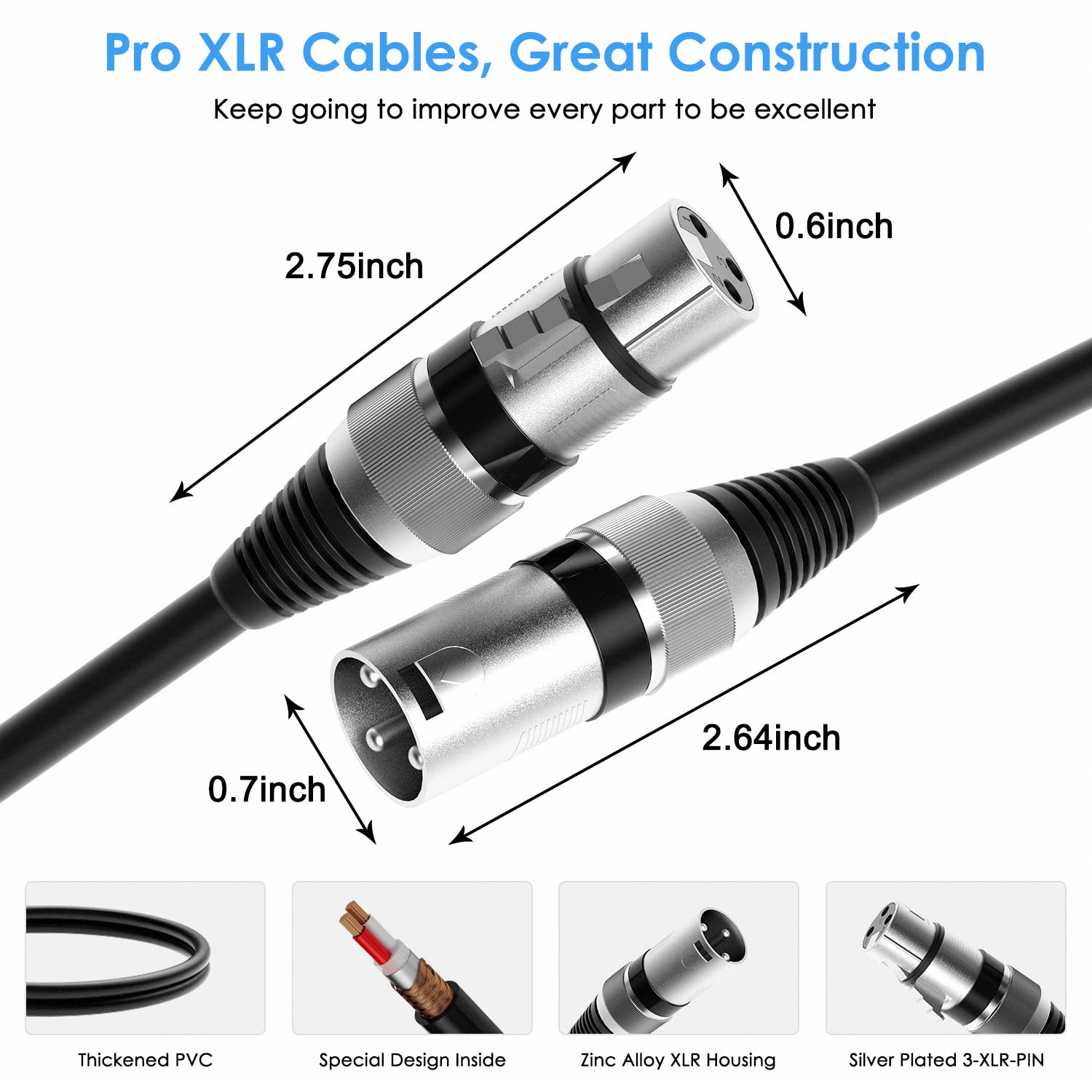 OseTub Confezione da 6 cavi XLR standard, cavo microfono XLR maschio a femmina, cavo microfono bilanciato a 3 pin, schermato per studi di registrazione, spettacoli e spettacoli dal vivo, multicolore