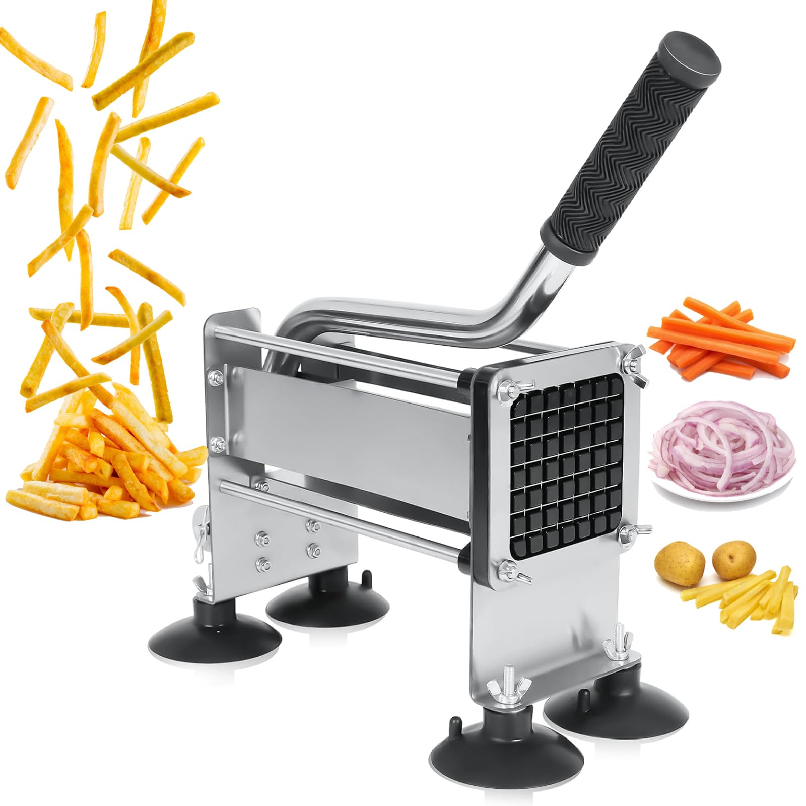 YXYLJOZ Professional Stainless Steel French Fry Cutters with Suction Base - Durable Potato, Carrot & Vegetable Chopper for Effortless Food Prep (10mm)