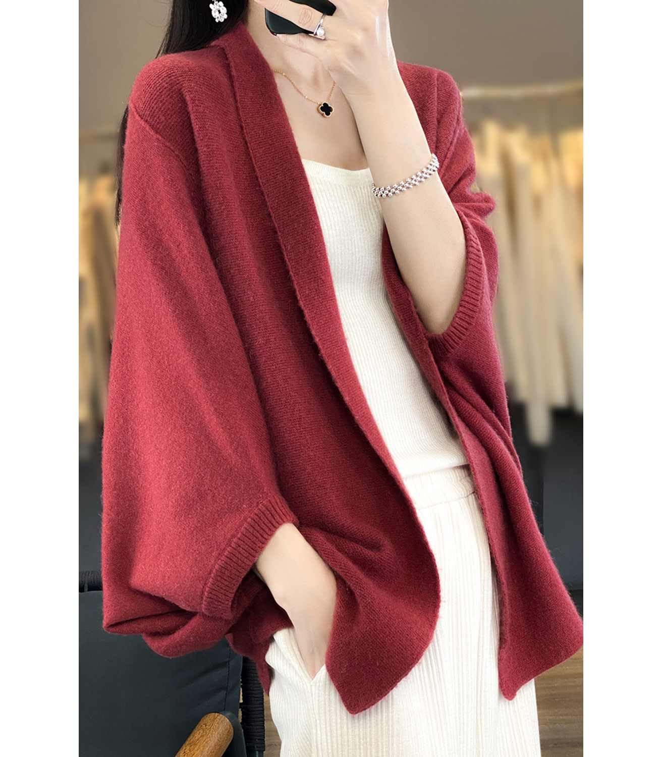 Suéter de punto de lana merina para mujer, poncho abierto al frente, capa Ruana para otoño e invierno