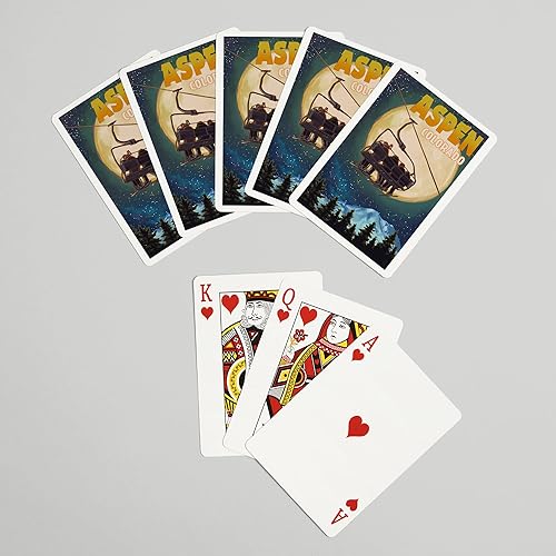 Miniatura 7 de Lantern Press Aspen, Colorado, Remonte de esquí y luna llena (52 cartas de juego, baraja de cartas de tamaño póquer con comodines)