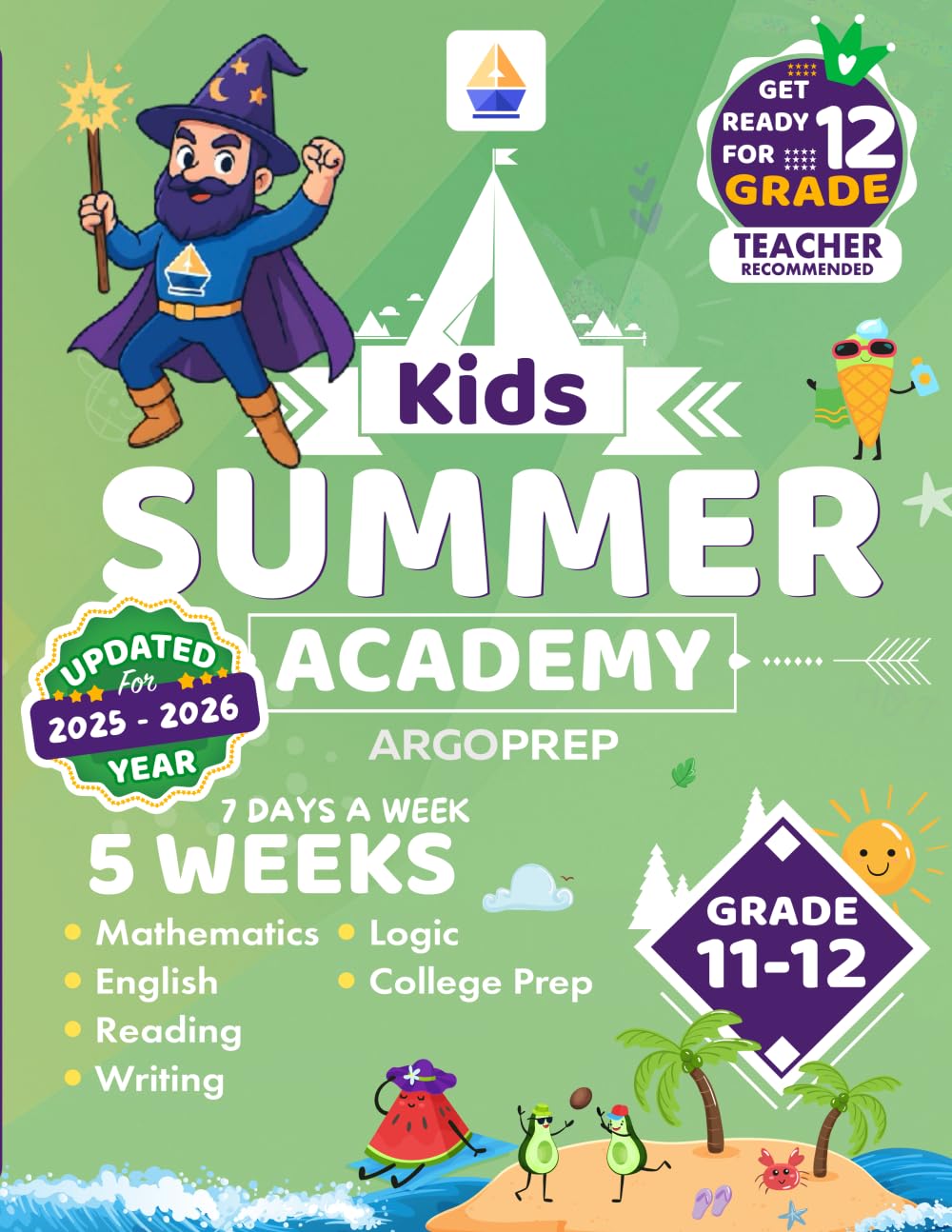 Kids Summer Academy by ArgoPrep - Grades 11-12: 5 Weeks of Math, Reading, Science, Logic, and Fitness | Online Access Included | Prevent Summer Learning Loss