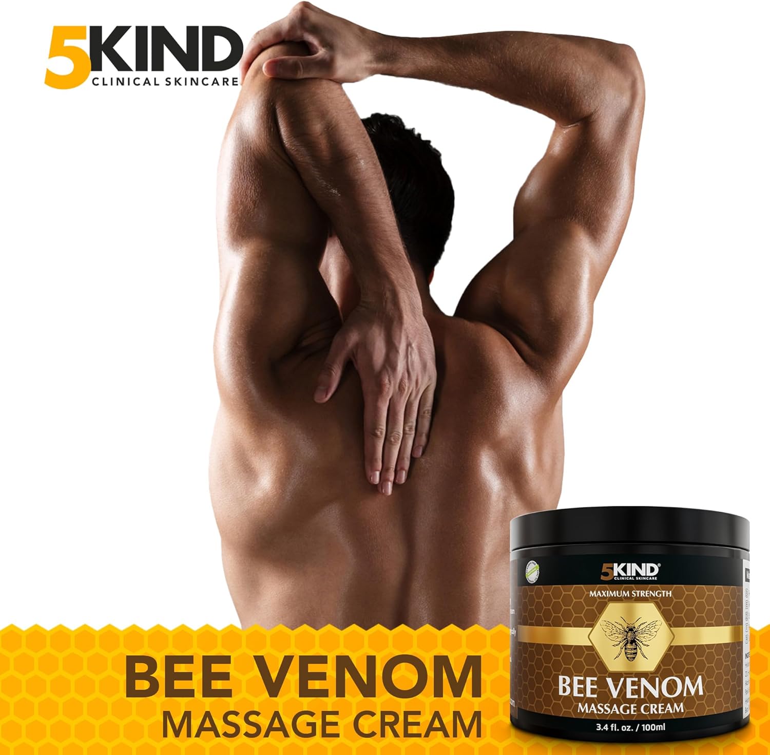 5kind Maximum Strength Bee Venom Cream - Naturally Massage Joints & Muscles, Lower Back, Knee, Neck, Shoulder, Hip & Feet - Responsibly Sourced Premium Bee Venom Cream 3.4 Fl Oz - Image 5