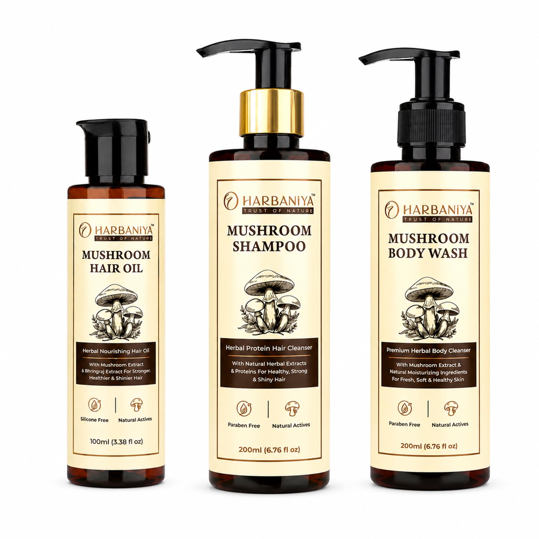 Mushroom Wellness Combo for Men & Women | Mushroom Hair Oil 100ml + Mushroom Shampoo 200ml + Mushroom Body Wash 200ml | Premium Herbal Personal Care Kit with Mushroom Extract & Botanical Ingredients-image-48