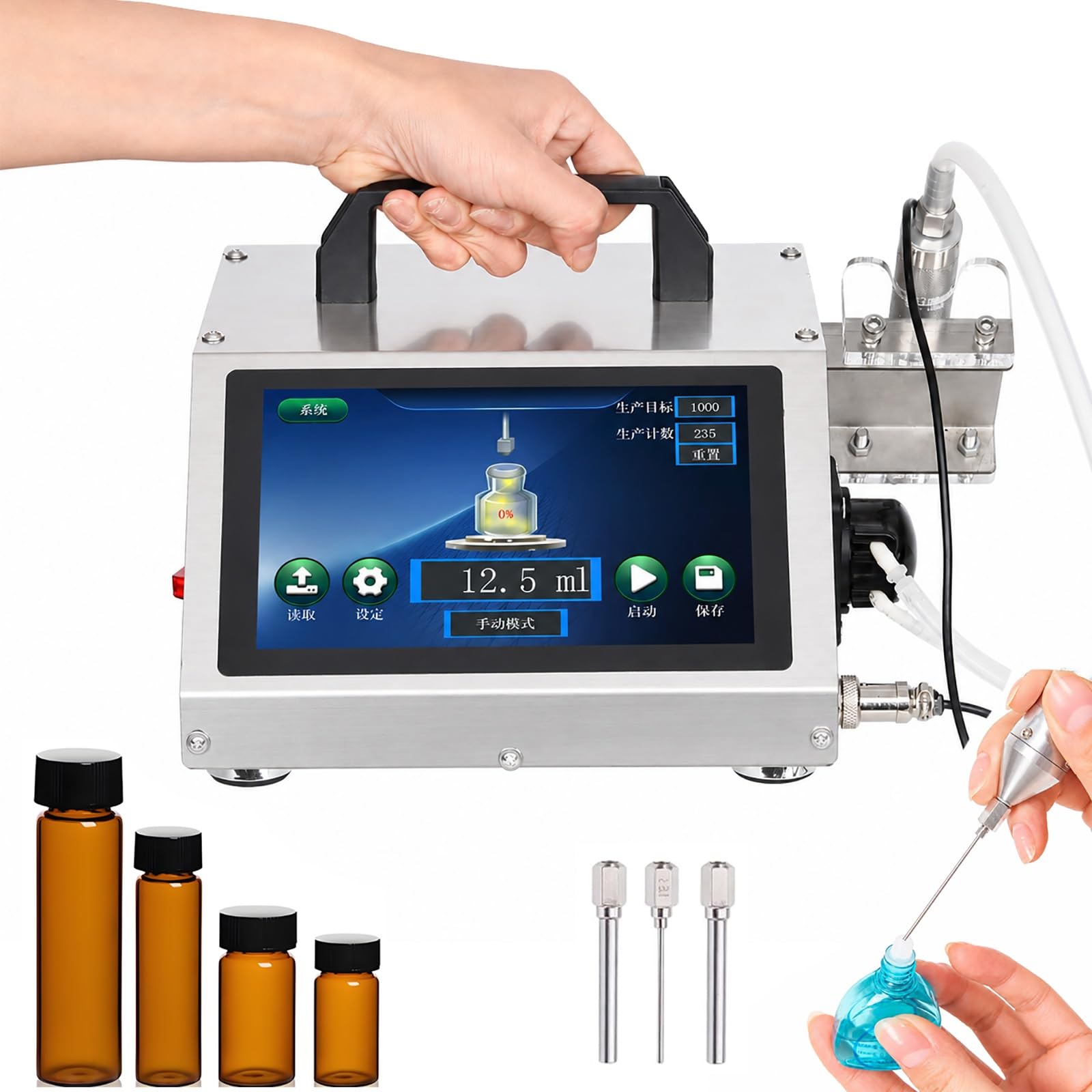 Riempitrice per liquidi - Pompa peristaltica automatica per bottiglie, precisione digitale, gamma 1ml-100ml, include 3 ugelli intercambiabili, ideale per oli essenziali e profumi