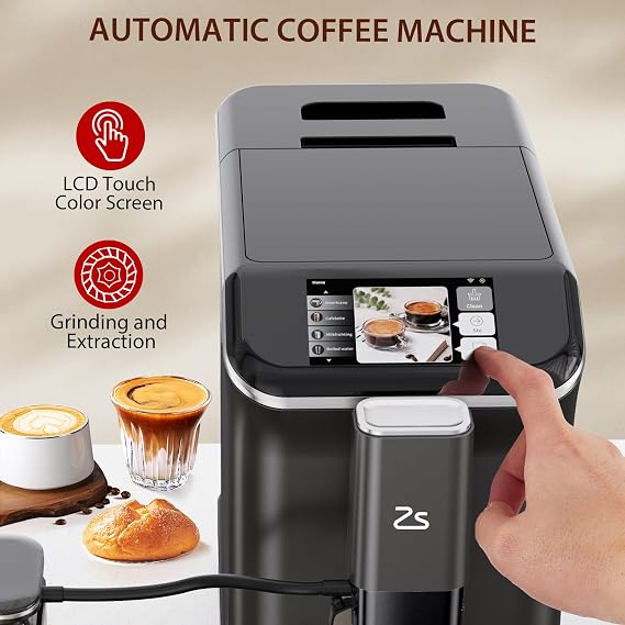 Takywep Fully Automatic Espresso Machine, 20 Bar Cappuccino Latte Machine With Optimized Frother and Convenient One-Touch Control Panel, Single/Double Shot, Removable Water Tank, Black