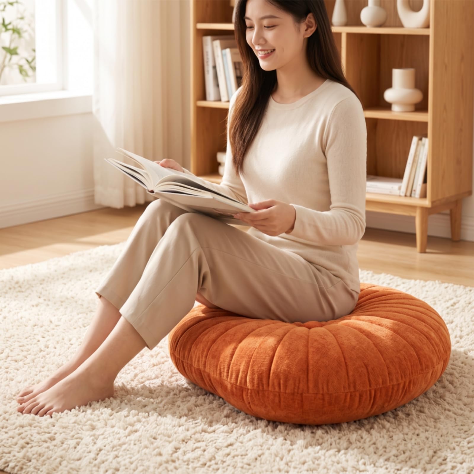 Cojín Tatami Cómodo Cojín Suelo Chenilla Flexible para Meditación, Amarillo Niebla, Diámetro 45 45cm No Desmontable