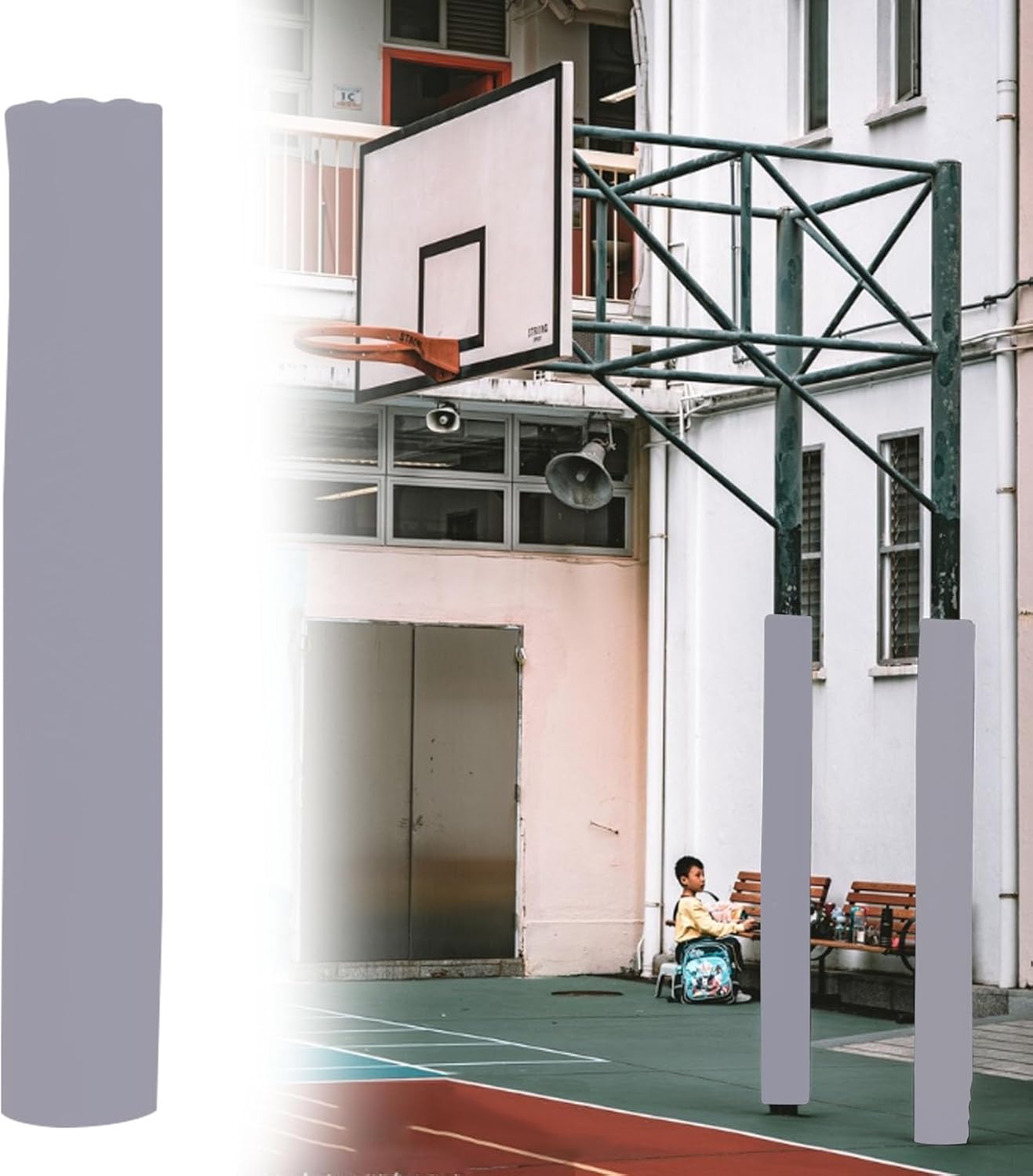 180cm Basketball Hoop Padding, All-Weather Protective Pole Wrap, Garage Safety Cushion for Athletes Training, Grey Post Protector, Height Adjustable 120-180cm