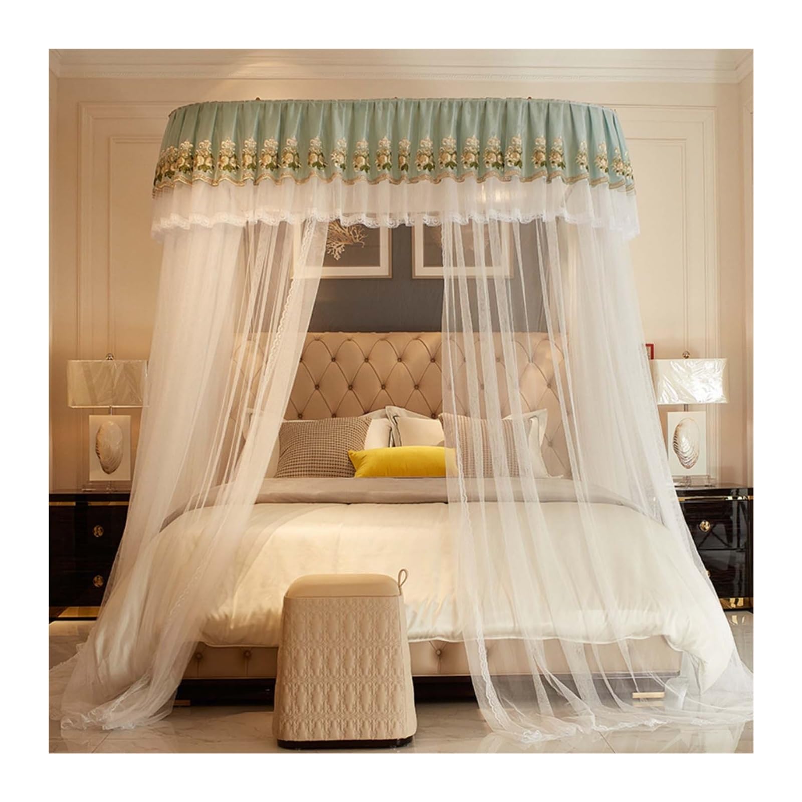 Ciel de lit princesse pour filles double couche lit 150x200cm