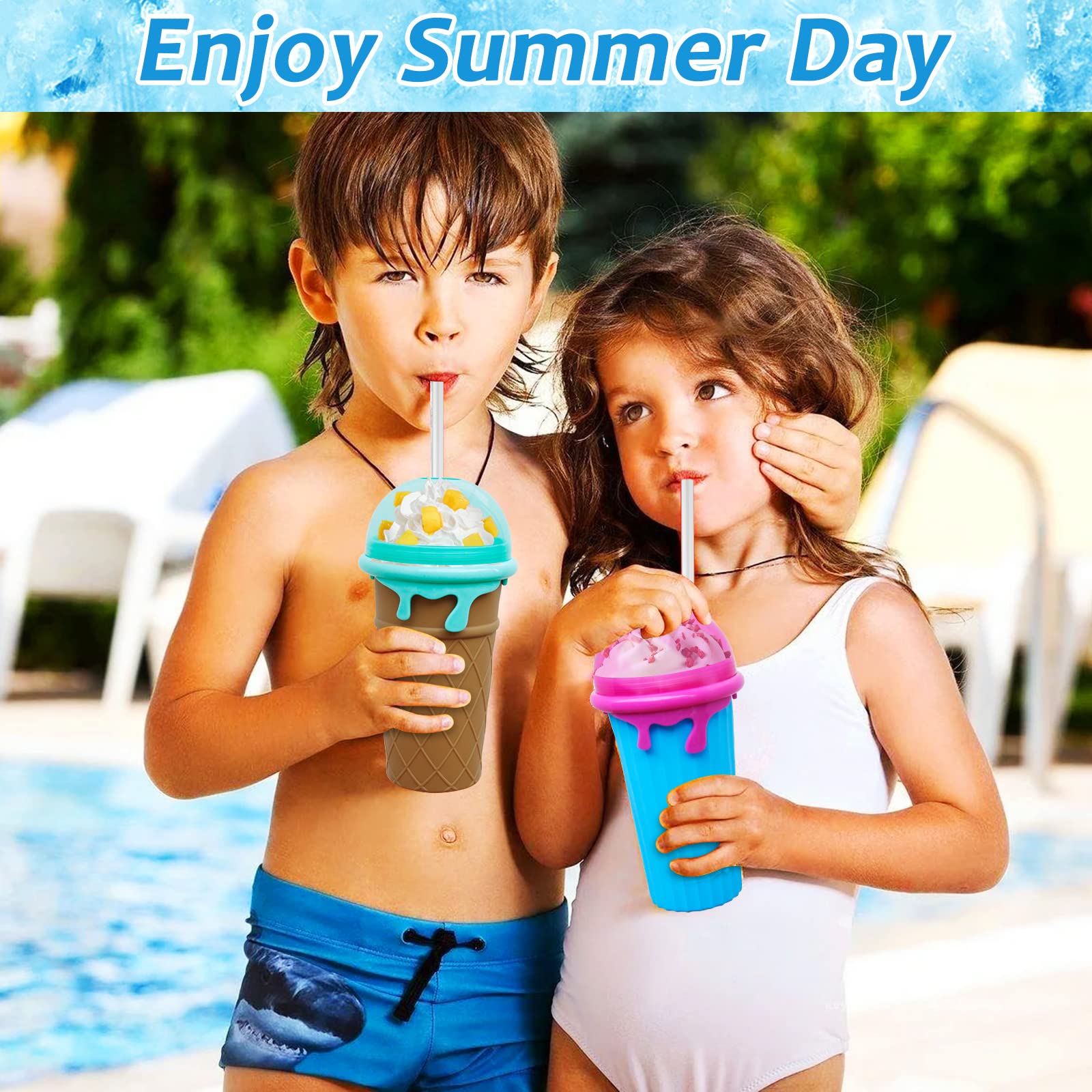 Slushy Maker, 500ML Slushymaker Mug di Silicone, Quick Slushy Cup, Slush Ice Maker per DIY Homemade Milk Shake Ice Cream, Marrone
