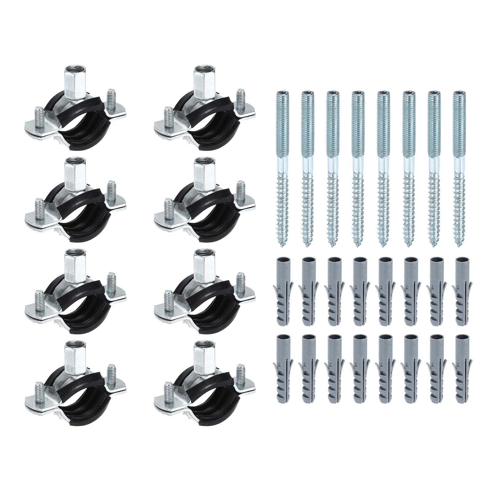 sourcing map 8 Set Split Ring Pipe Hanger 1" (25mm) Galvanized Steel Sheet Wall Ceiling Mount Adjustable Pipe Bracket Clamp with Screw and Expansion Tube for Plumbing HVAC (M8,M10)