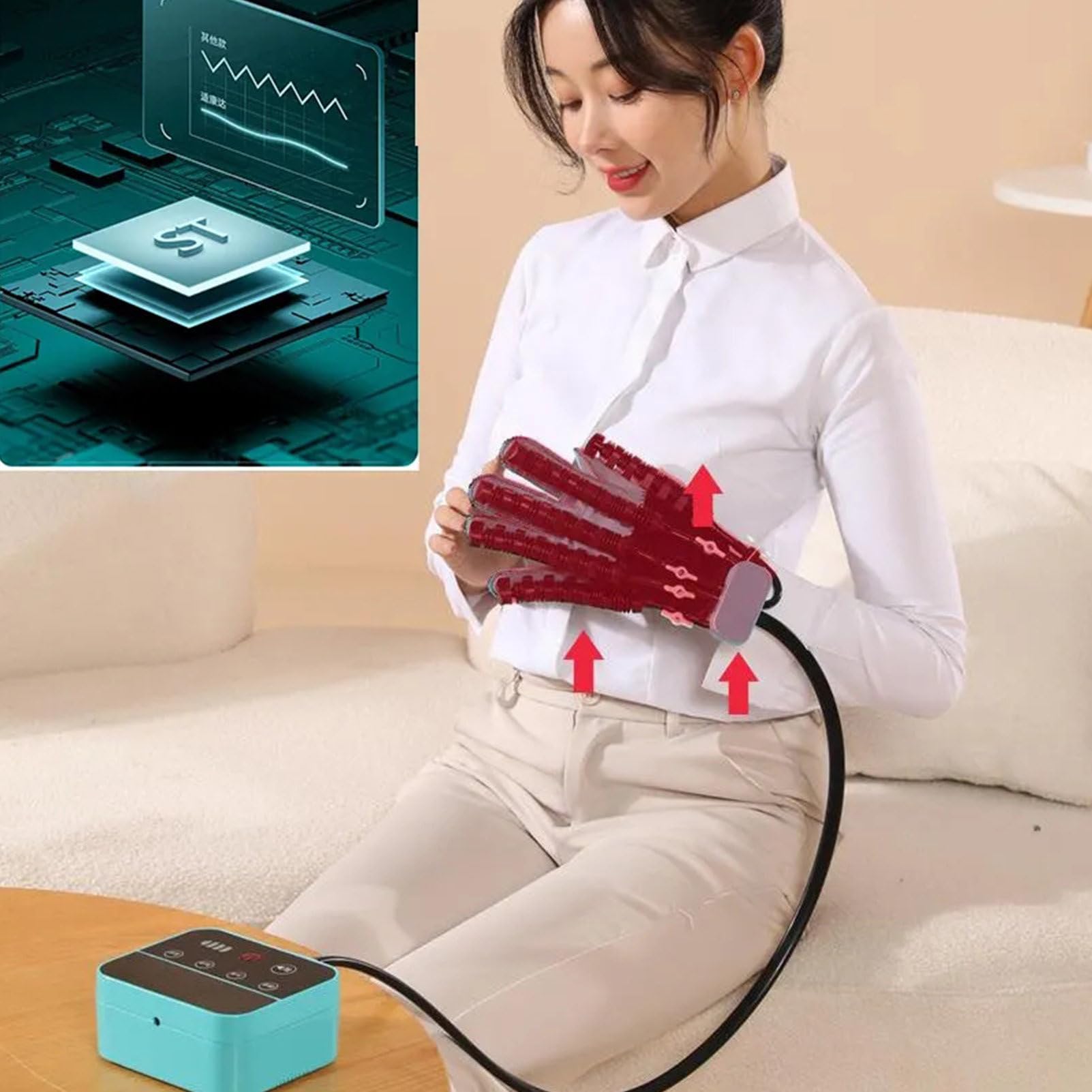 RayGenius Robot De RééDucation pour HéMipléGie Gants De RééDucation pour Les Mains Appareil De PhysiothéRapie pour Les Mouvements des Doigts,Splitfinger-Right-XL