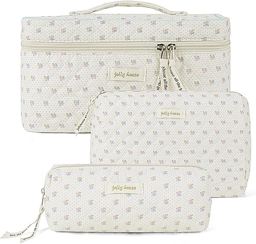 Cessfle Bolsa de maquillaje Kawaii de algodón, bolsa grande de viaje para cosméticos, bolsa de maquillaje de coqueta acolchada, bolsa de maquillaje