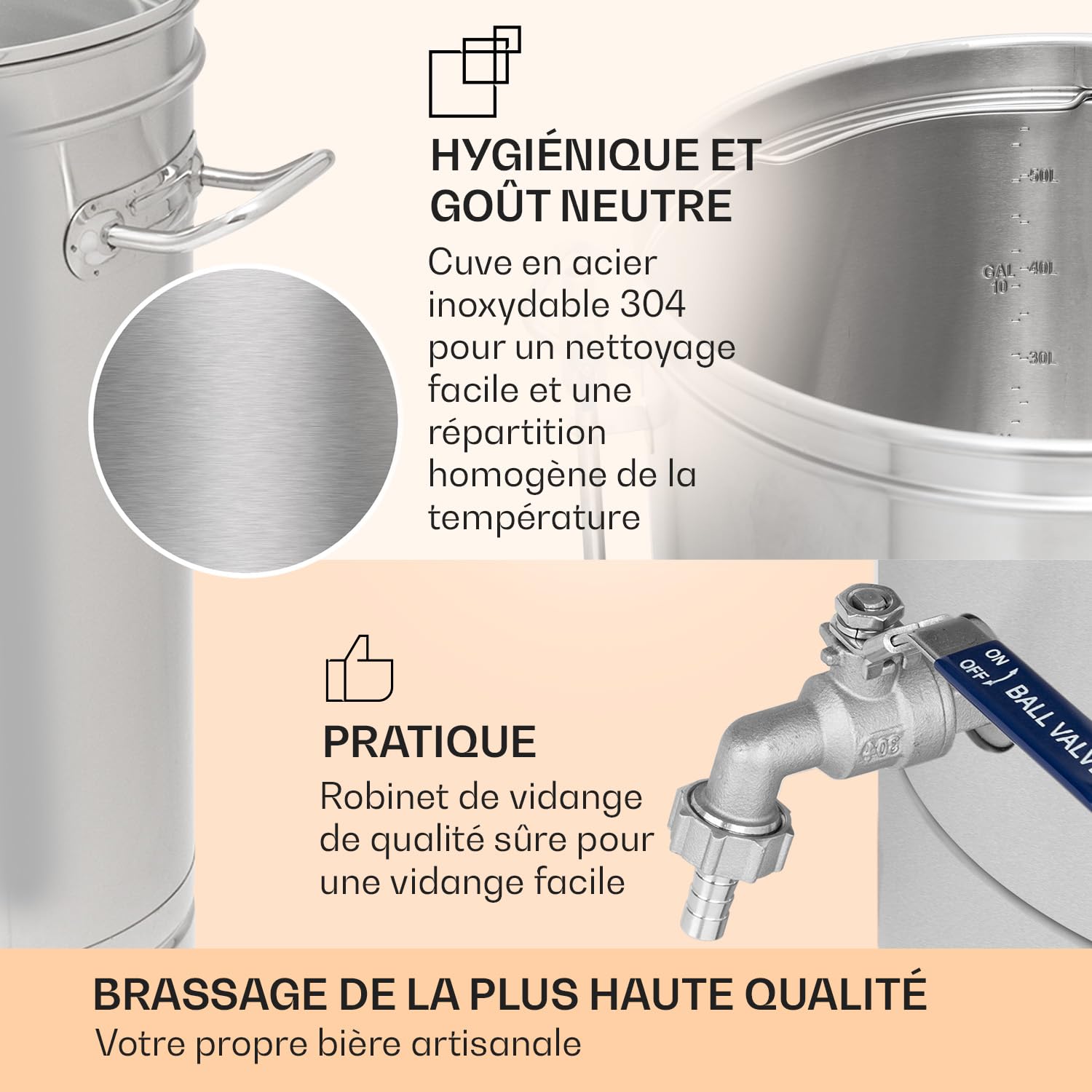 KLARSTEIN Kit Biere a Faire Soi Meme, Kit de Brassage Bière Complet avec Cuve de Brassage de 3300W, 65L, Acier Inoxydable, Mode Automatique, Fabrication Biere, Cuve de Fermentation, Brasseur
