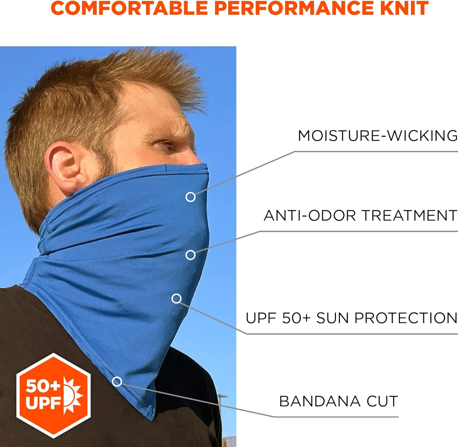 Ergodyne Chill Its 6482 Cooling Neck Gaiter Bandana with Pocket for Ice or 6283 Phase Change Cool Pack (Included), UPF 50+ Sun Protection,Blue, Small/Medium