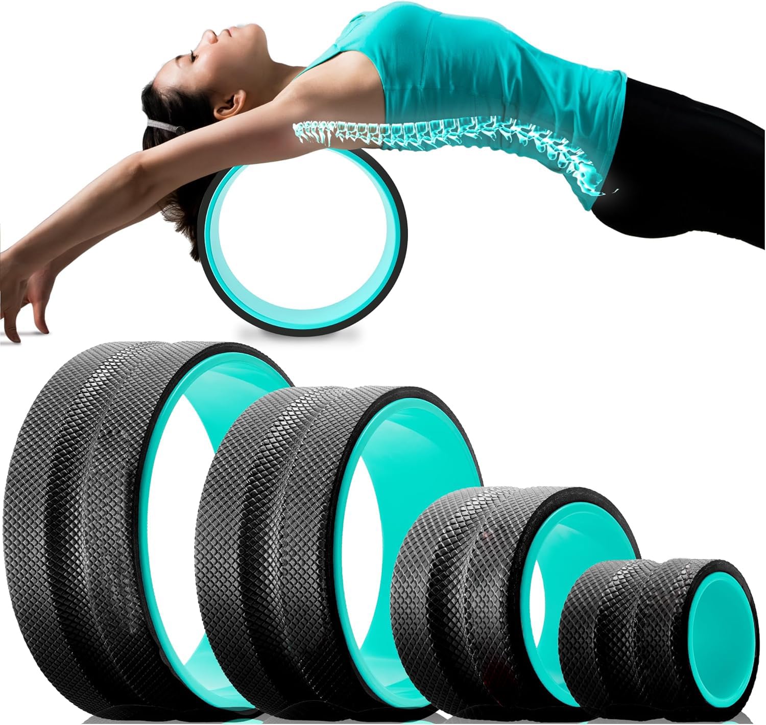 APEXORIGIN 3Pcs Wheel Foam Roller, 260KG Capacity High-Density Yoga Wheel for Physical Therapy, Stretching and Exercise, Targeted Back, Neck Pain Relief and Muscle Massage (4Pcs-Blue)