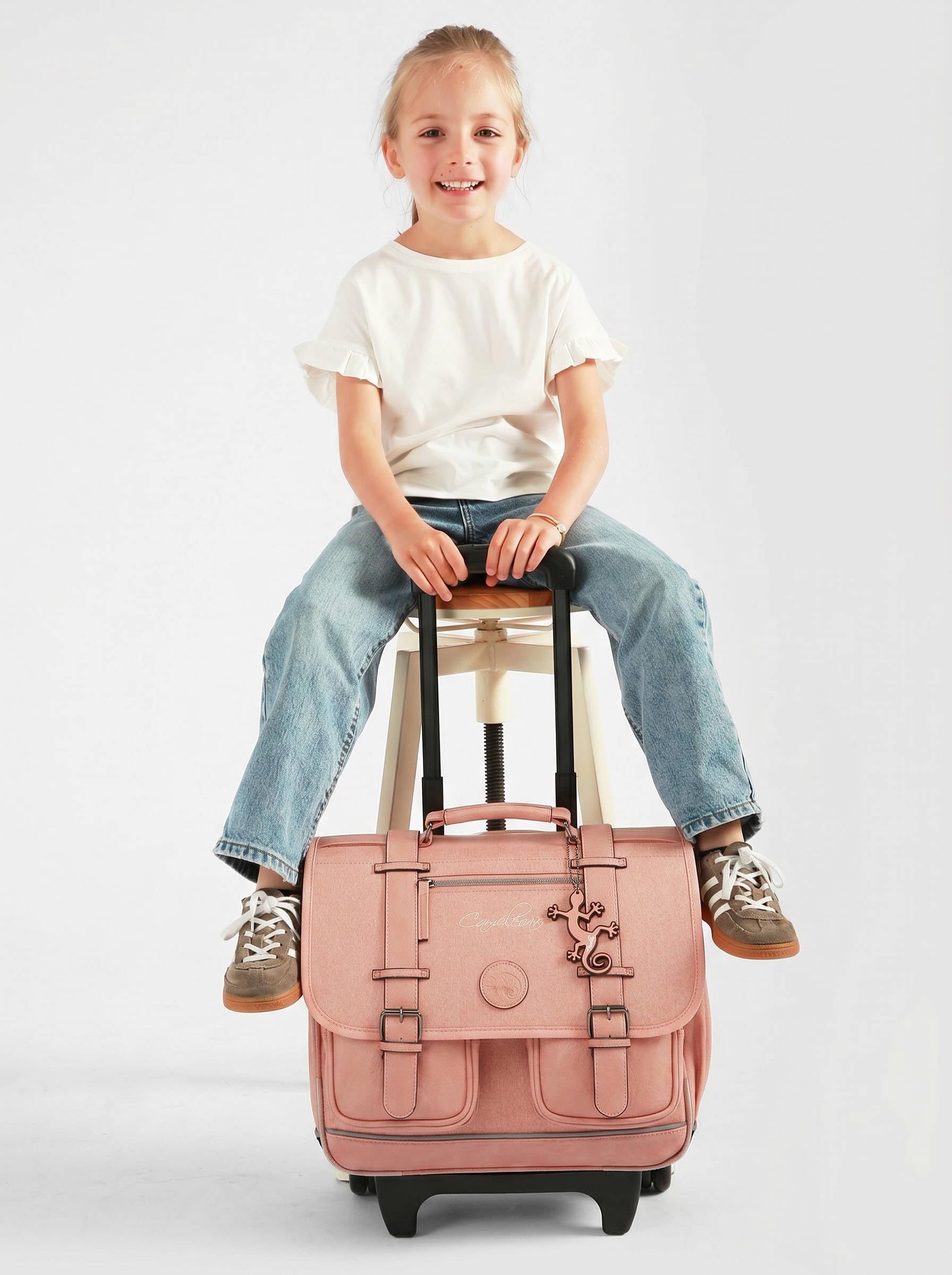 Cameleon Cartable à roulettes Rose 38cm Vintage avec 2 compartiments - Idéal pour l'école primaire et la rentrée scolaire en CP, CE1 et CE2 pour fille et garçon