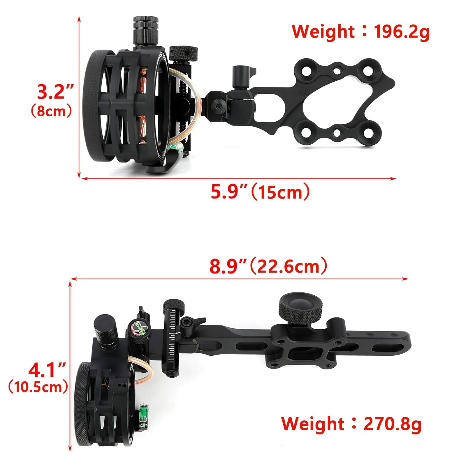 Compoundbogenvisier 5 pin Bogenvisier mit Visierlicht 0,019 Zoll Glasfaser Fein einstellbar 6X & 8X Linsenauswahl Bogenschießzubehör für Jagdschießen