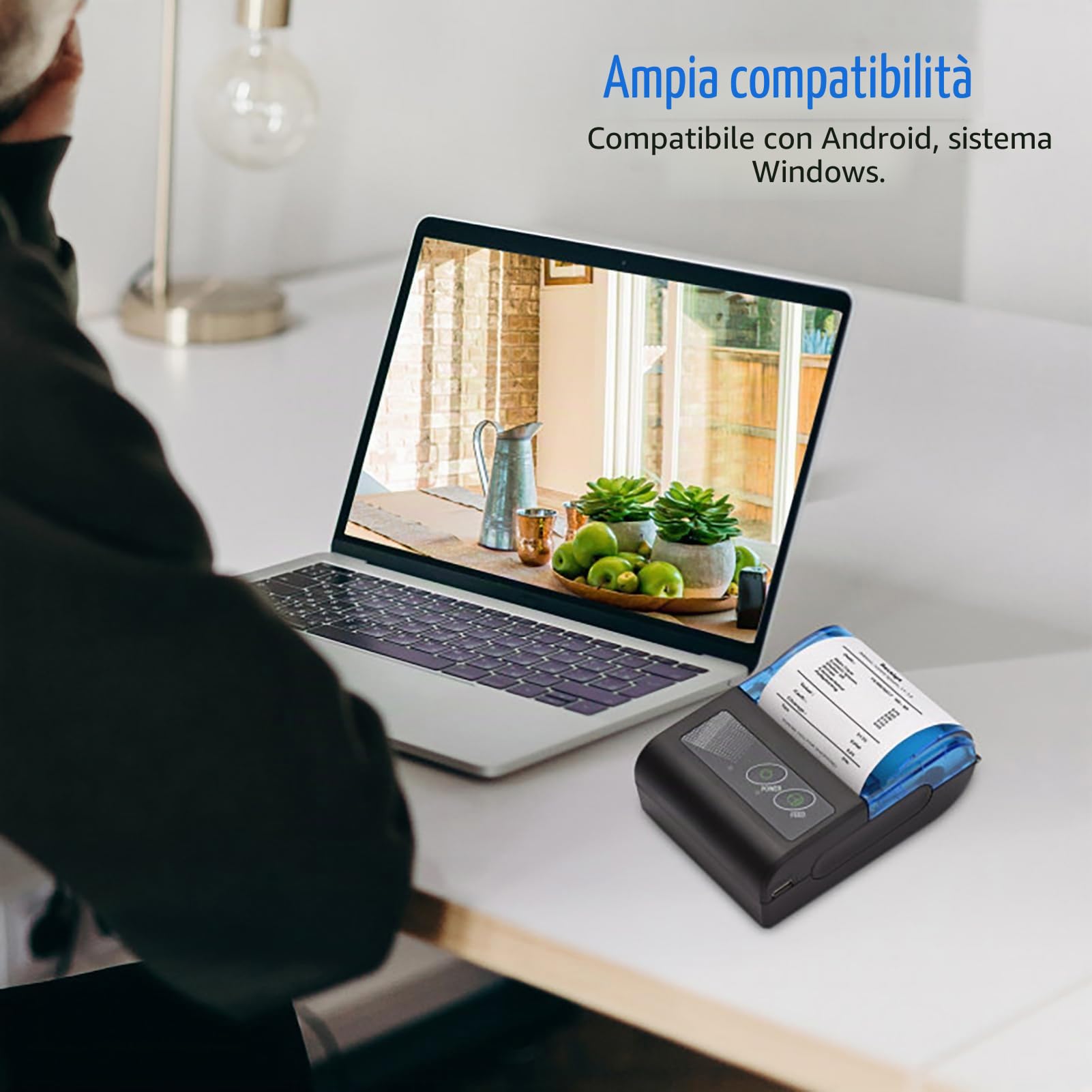 Mini stampante termica portatile,Xgr-Pos581 Stampante per ricevute USB wireless 2 pollici con carta stampa 58 mm compatibile con Android