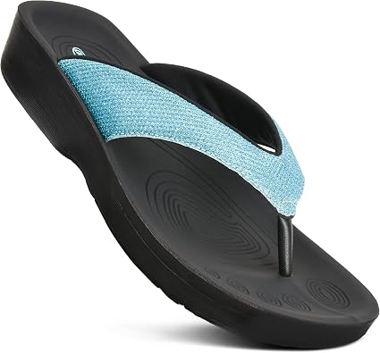 AEROTHOTIC Comfy Arch Support flip flops for women Split Toe Stylish Cushioned Strap with non-slip footbed Walking Dressy Sandals Indoor and Outdoor