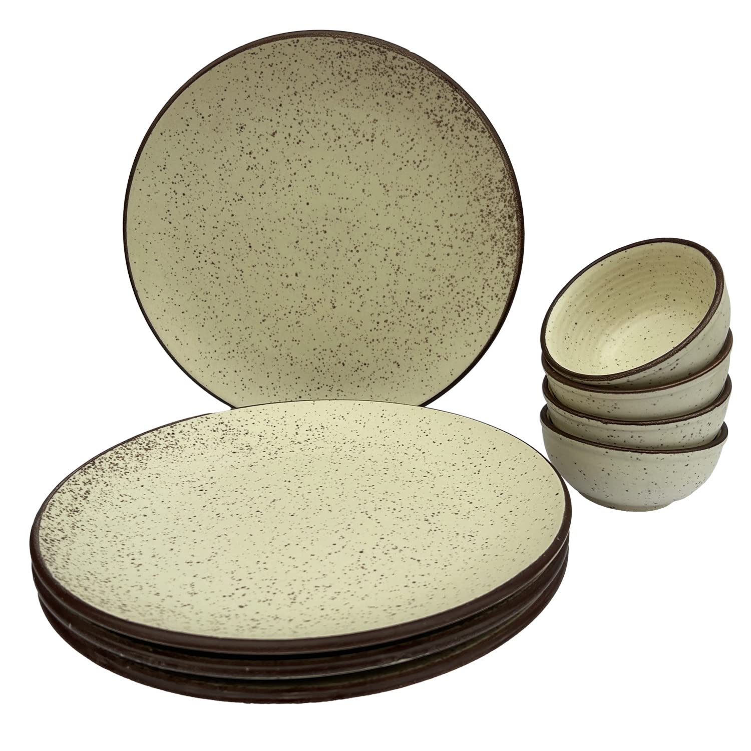 Bodhi House Handcrafted Stoneware Ceramic Dinner Set, 8 Pieces Serving for 4, Microwave and Dishwasher Safe, Bone-ash Free, Crockery Set for Dining and Gifting, Beige Speckled